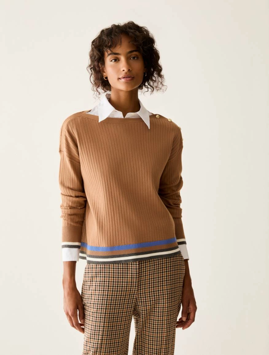 1366026602002-a-pbjmito_normal PENNY BLACK Button-detail rib-knit jumper - Camel - Image 1