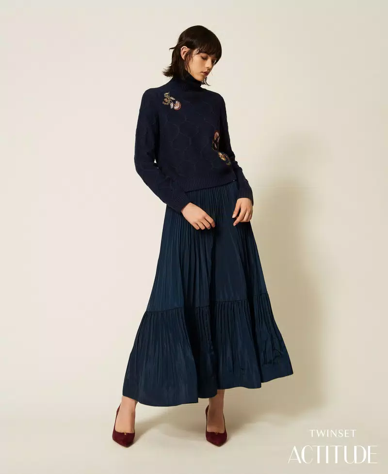 262AP2201_13182_PA ACTITUDE Long pleated taffeta skirt Blue Paint - Image 1