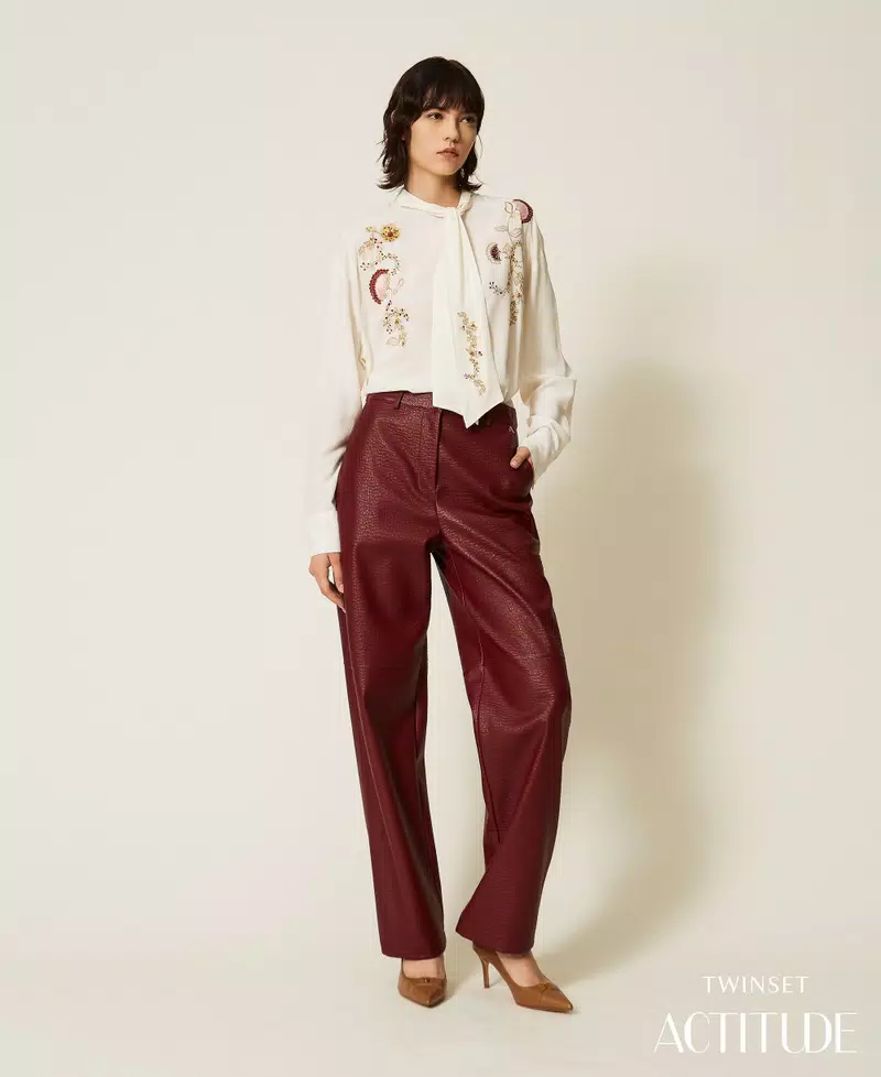 262AP2292_13643_PA ACTITUDE Wide faux leather trousers"Rhubarb" Red - Image 1