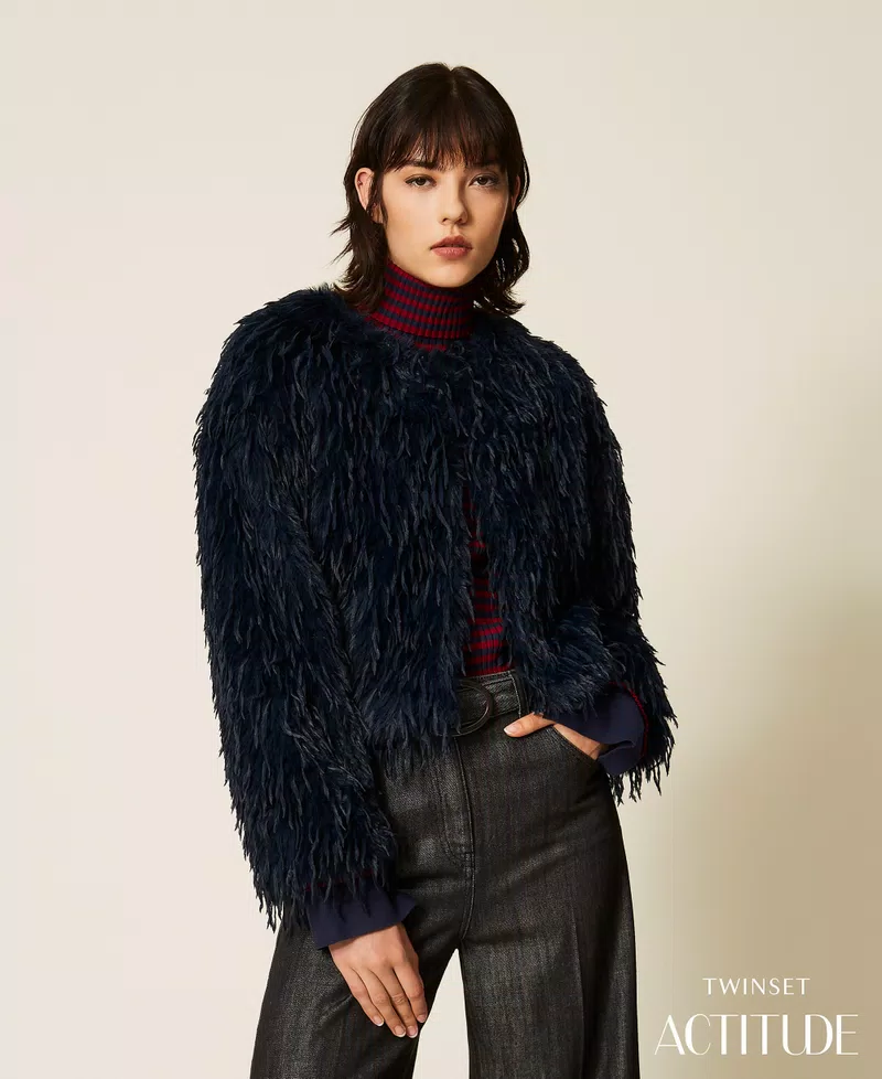 262AP2441_13182_PA ACTITUDE Short faux fur jacket Blue paint - Image 1