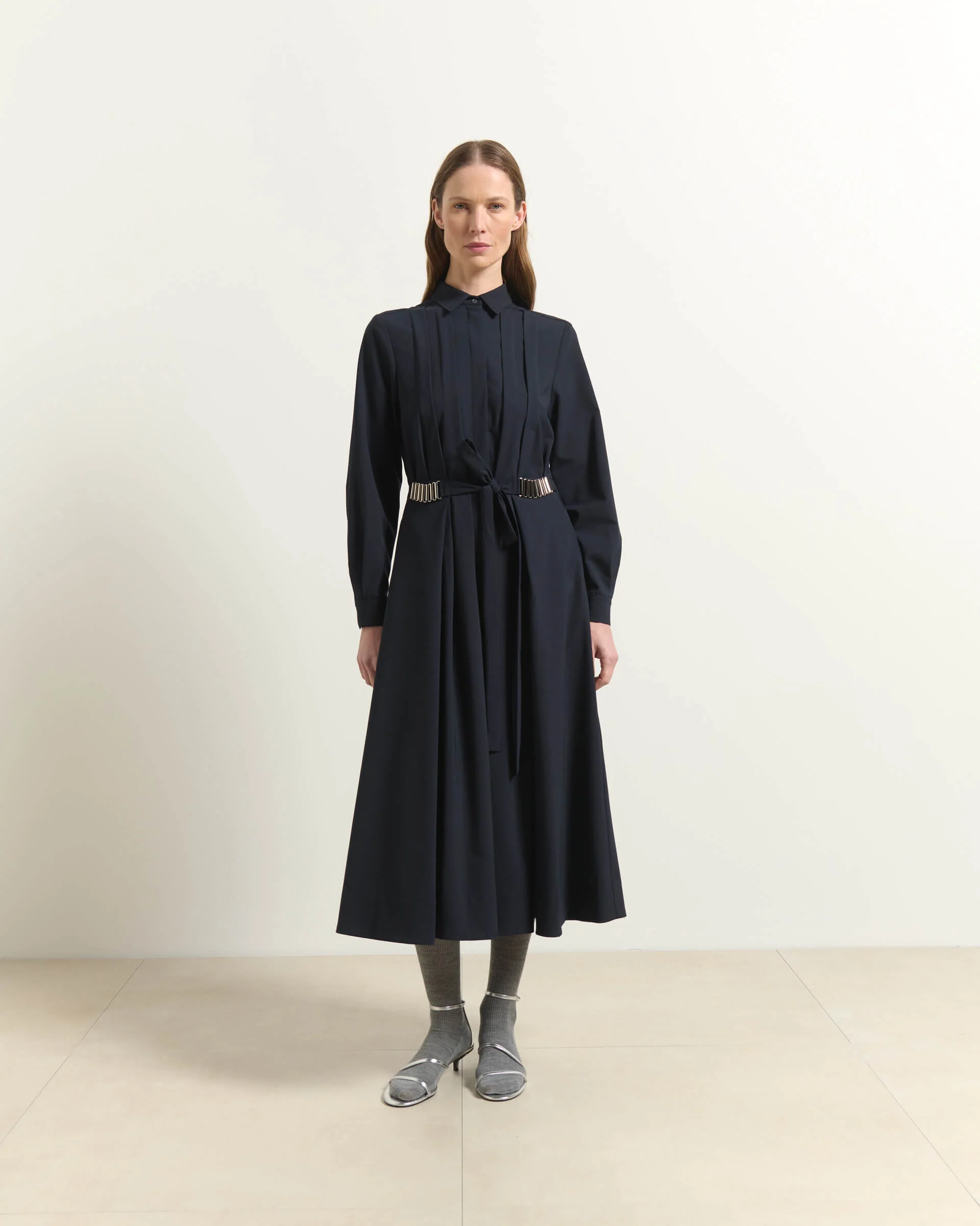 SJBQAGFHQBC2BAM67MHVBX7MSMM BEATRICE Shirt dress with pleats and belted waist Dark blue - Image 1