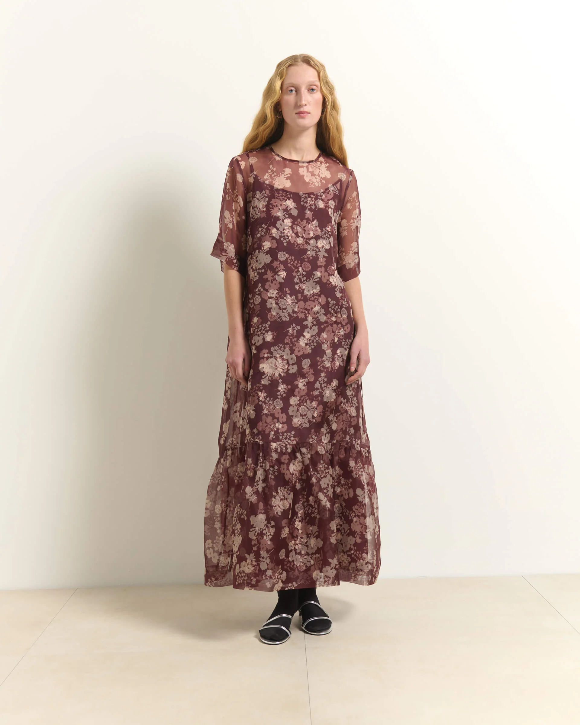 SQI2UTZMU4UNZ25W2753BNILYJM BEATRICE Long printed georgette dress Burnt umber - Image 1