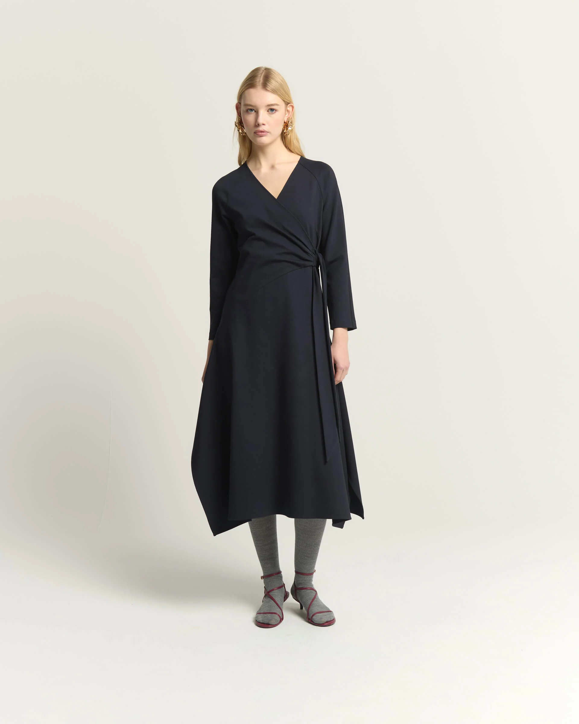 STHSHBG4ZVKAAITLHW6DY2CLIBI BEATRICE Wrap dress with side knot Navy - Image 1