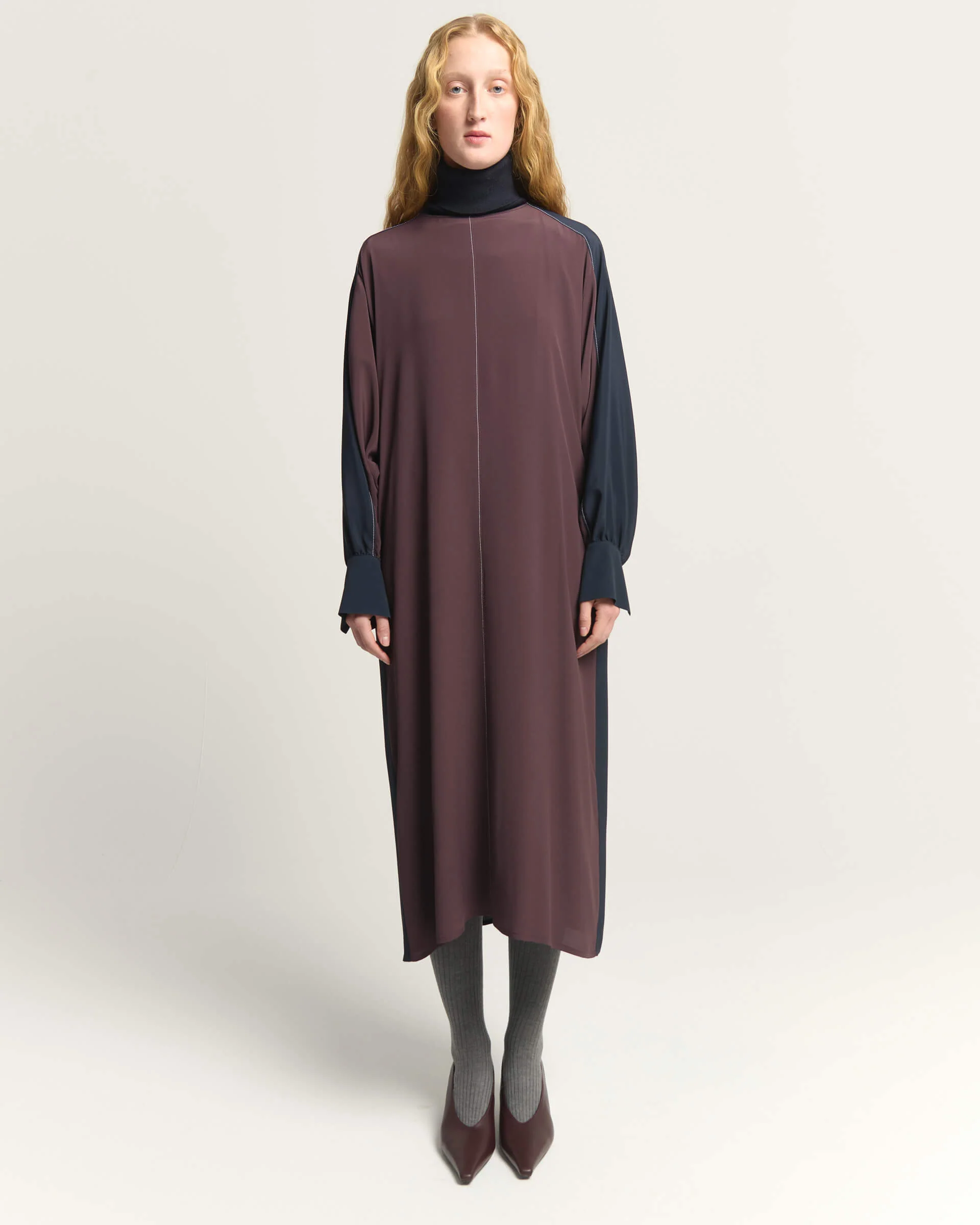 SZCAYBNBFDYA7SN7UWFQHFZQ6A4 BEATRICE Midi dress bicolor Burnt umber - Image 1