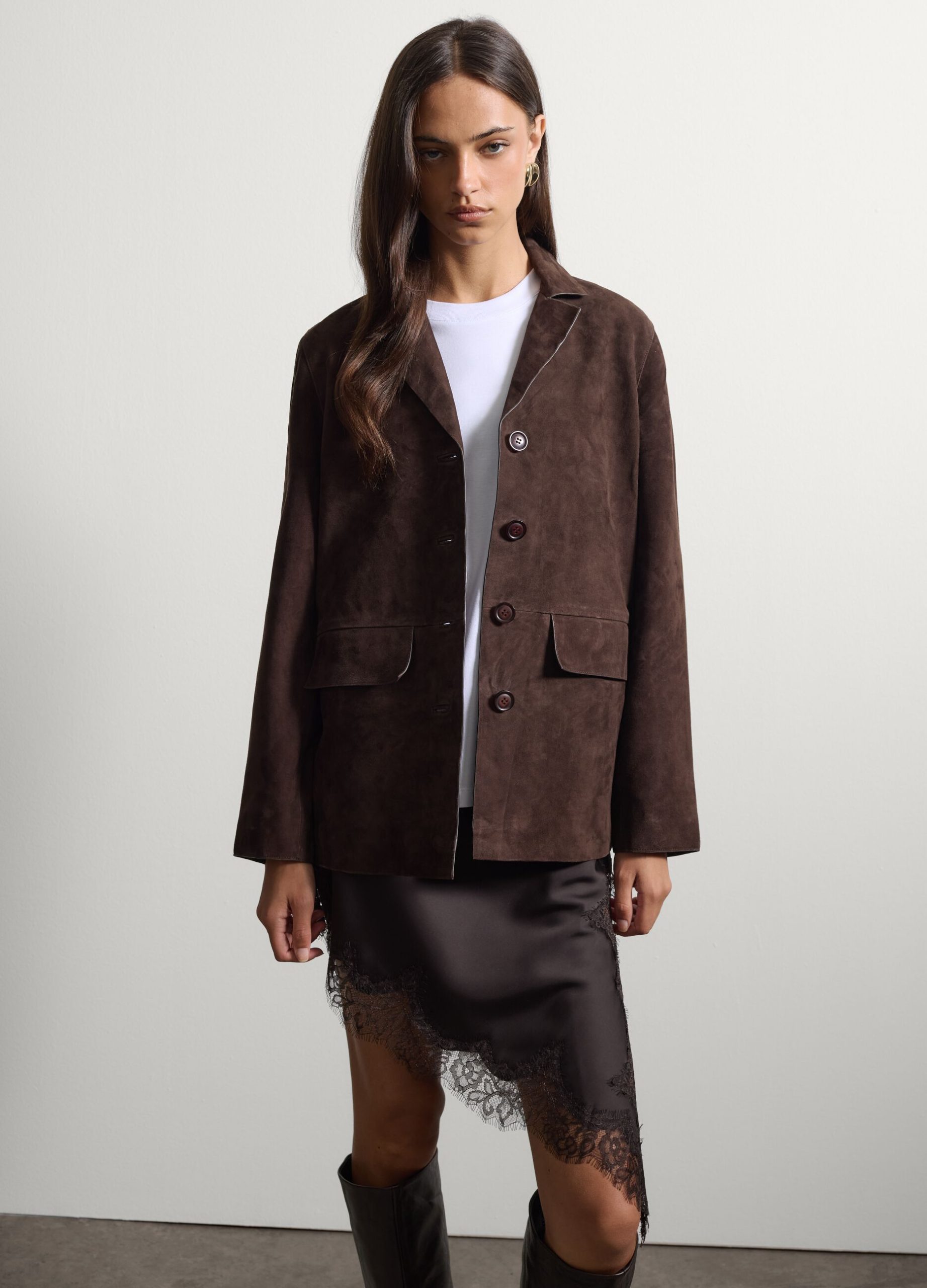 003571405_SF - Αντιγραφή - Αντιγραφή STEFANEL Genuine Leather Jacket With Classic Lapels Brown - Image 1