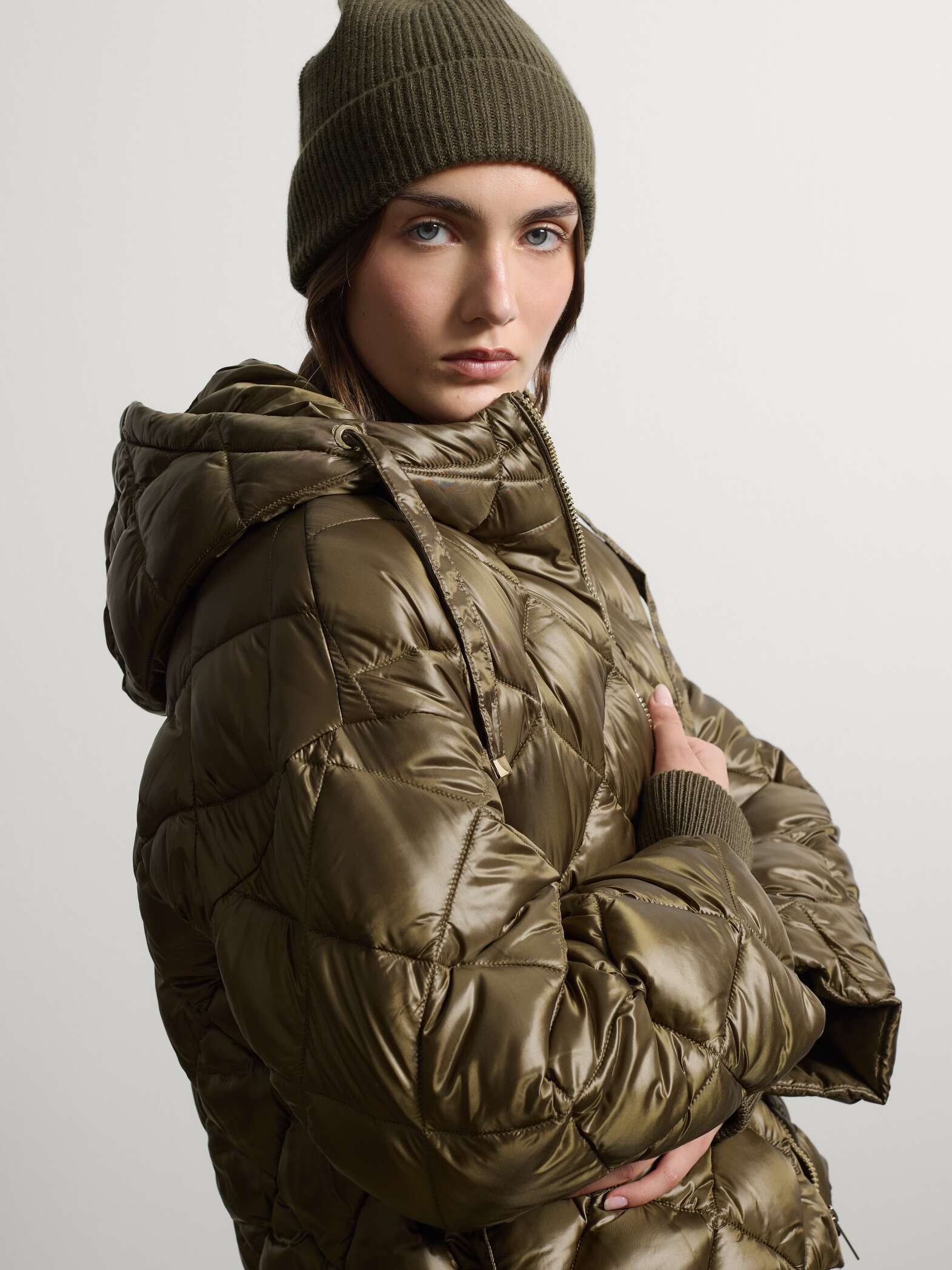 003571500_SD1 STEFANEL Padded jacket with zip and hood, oversized fit Green - Image 1