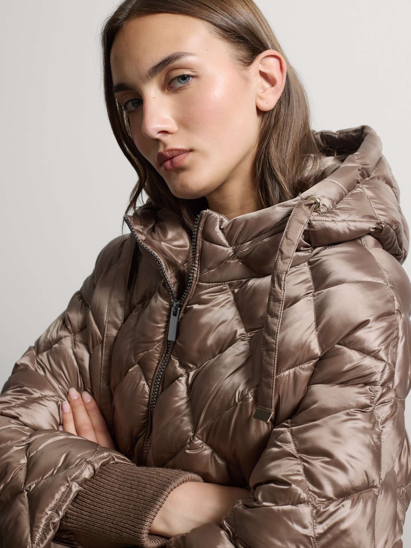 003571504_SD1 STEFANEL Padded jacket with zip and hood, oversized fit Beige Brown - Image 1