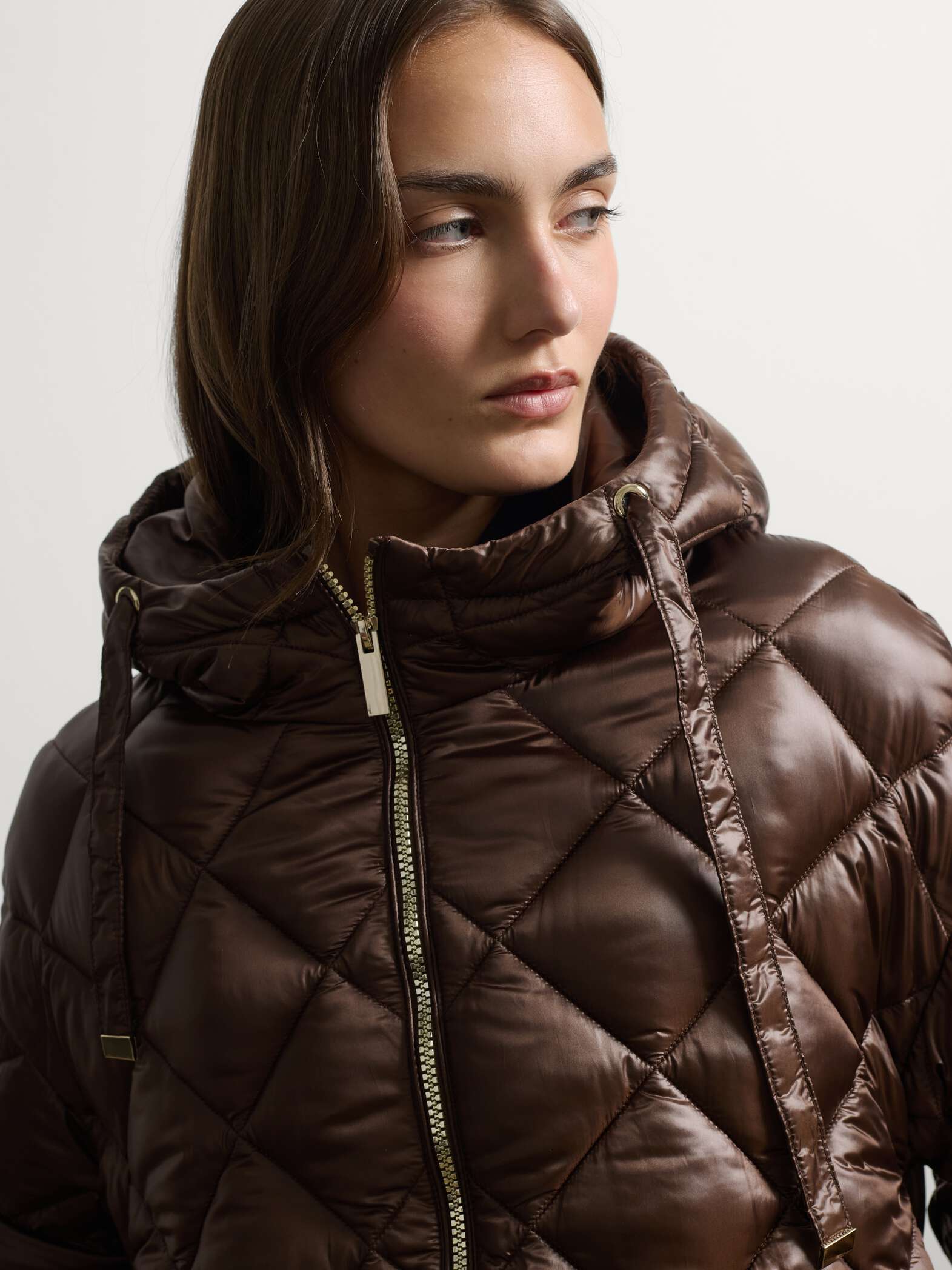 003571508_SD1 STEFANEL Hooded zip-up puffer jacket with an oversized fit Brown - Image 1