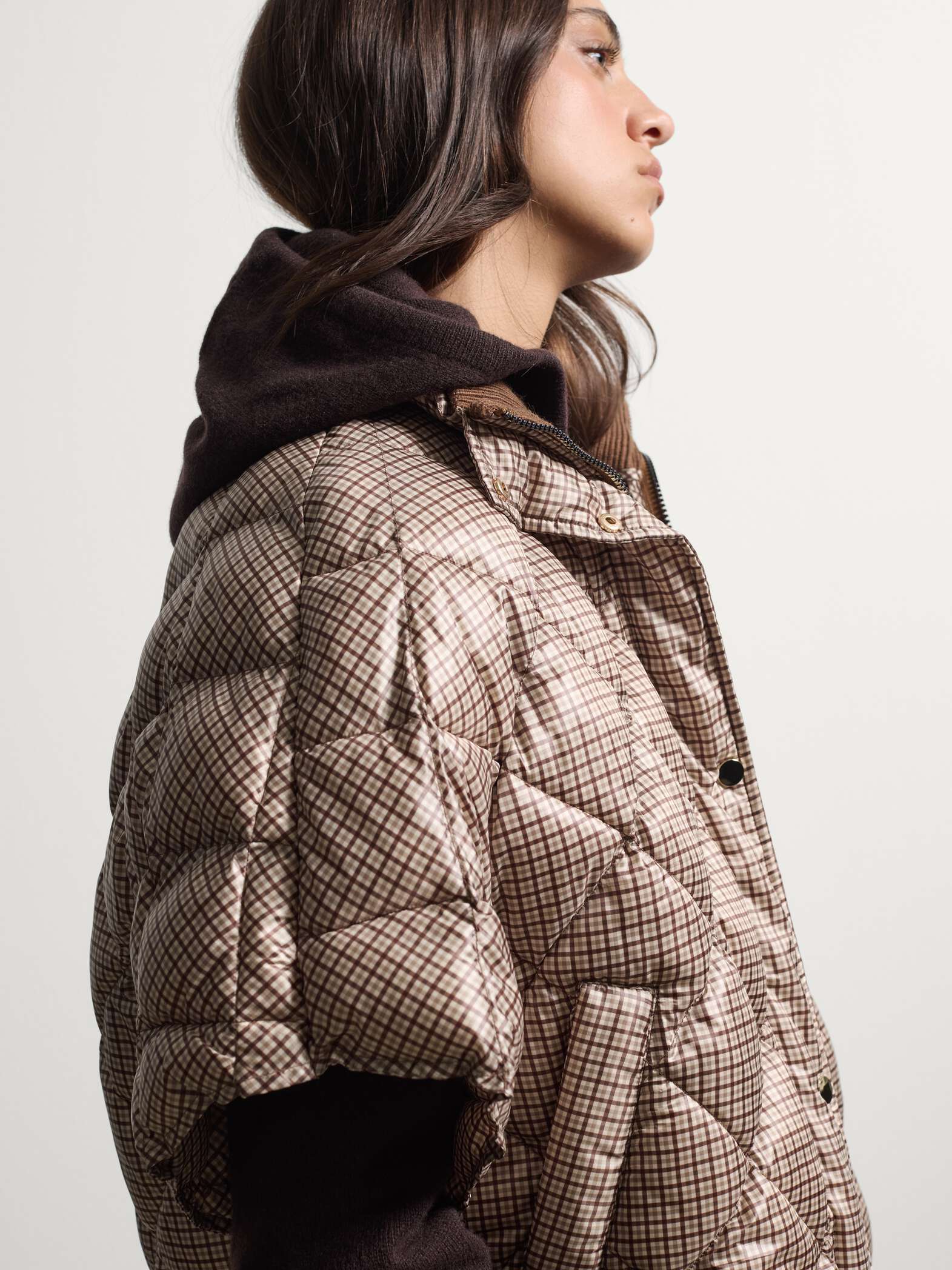 003571512_SD1 STEFANEL Quilted jacket with zip and check pattern Beige - Image 1
