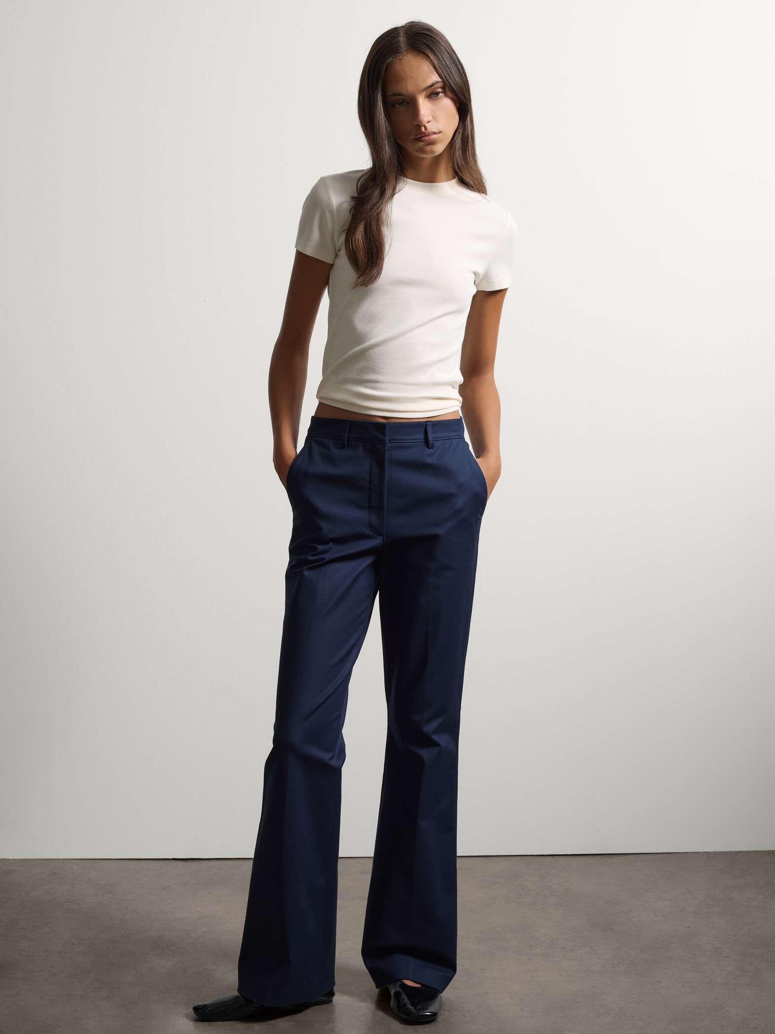 003571536_SL STEFANEL Flared trousers in stretch cotton Blue - Image 1