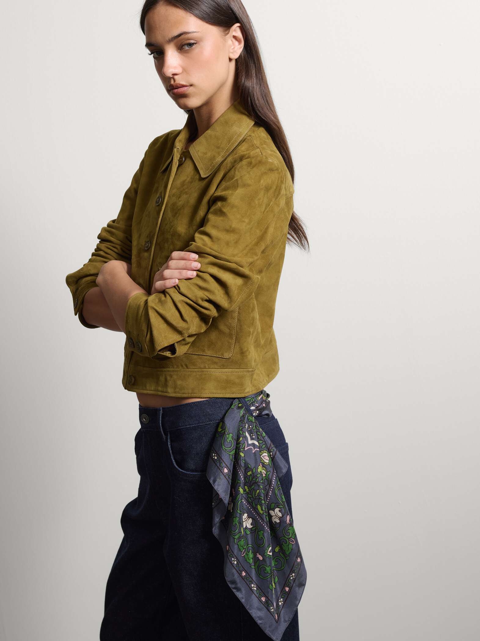 003571717_SD1 STEFANEL genuine leather jacket with patch pockets, regular fit Green - Image 1