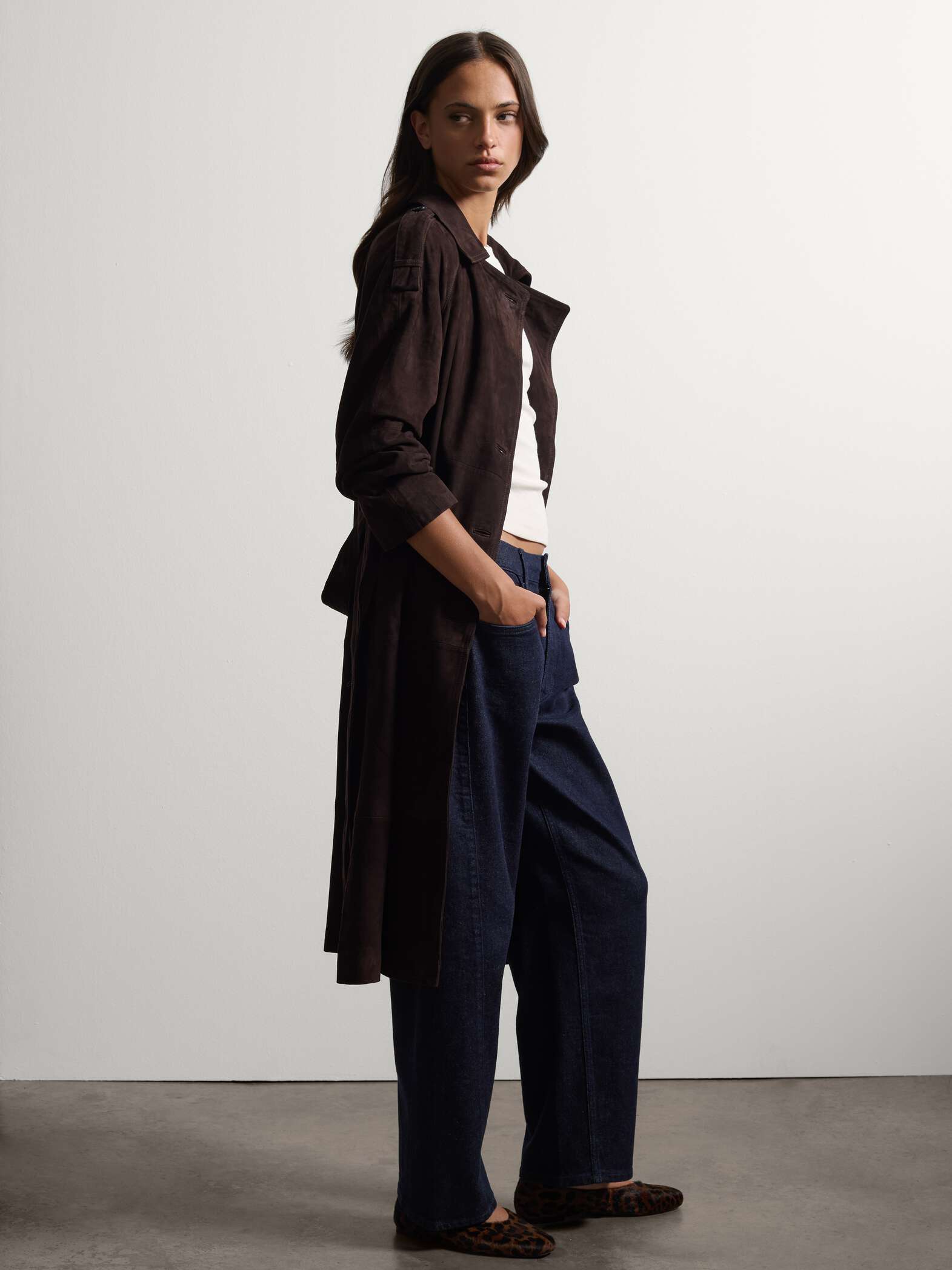 003571721_SF STEFANEL Double-breasted genuine leather trench coat with belt, regular fit Brown - Image 1