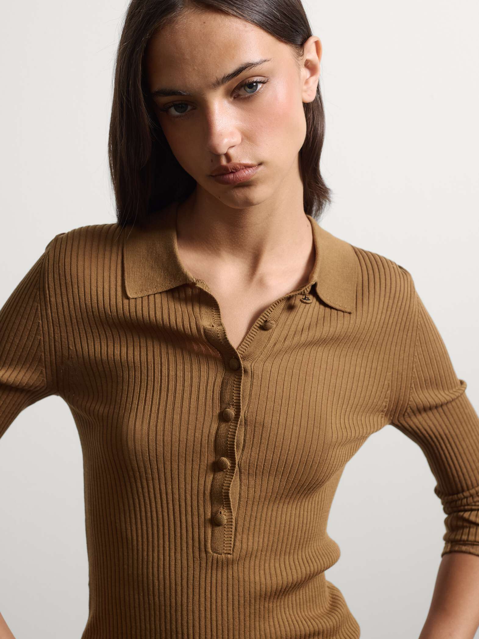 003571841_SD1 STEFANEL Fitted lyocell and silk blend top Brown - Image 1