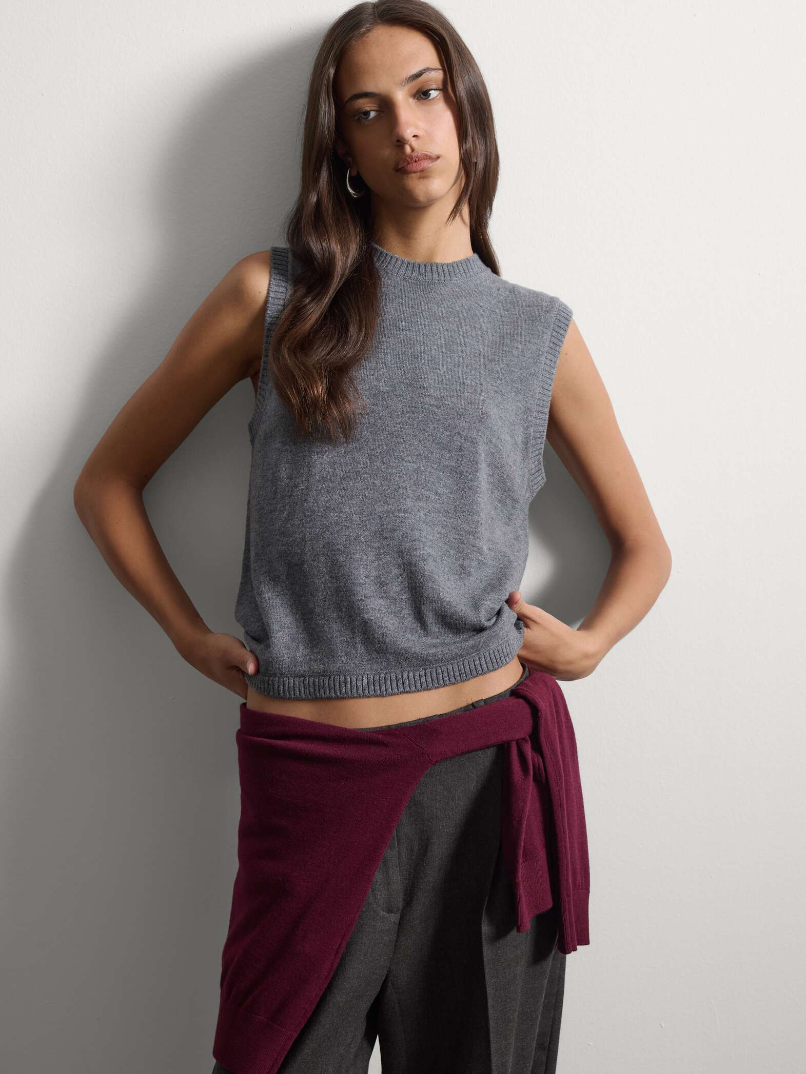 003571876_SD1 STEFANEL Pure wool tank top, regular fit Grey - Image 1