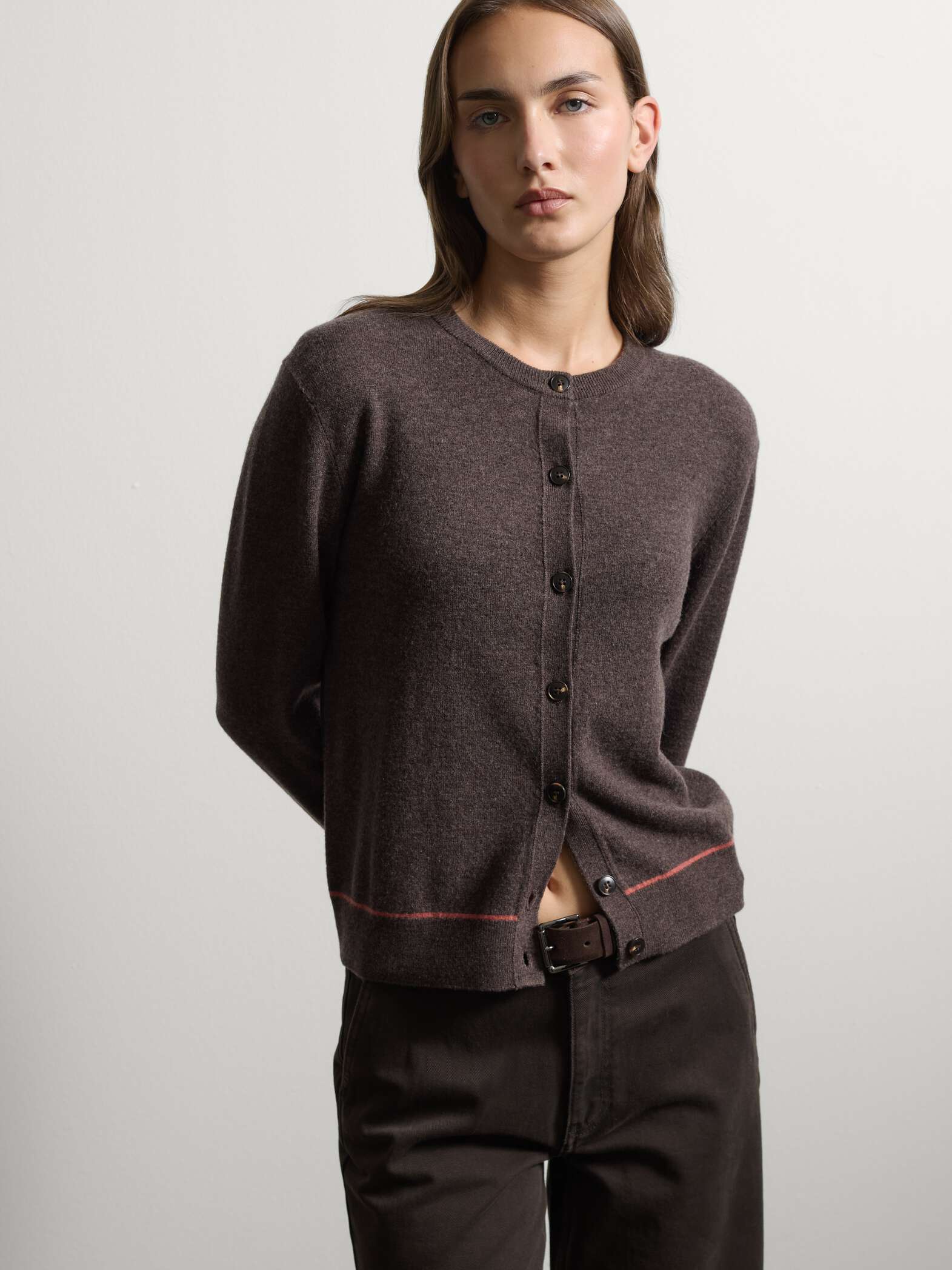 003572128_SF STEFANEL Pure wool cardigan with buttons, regular fit Brown - Image 1