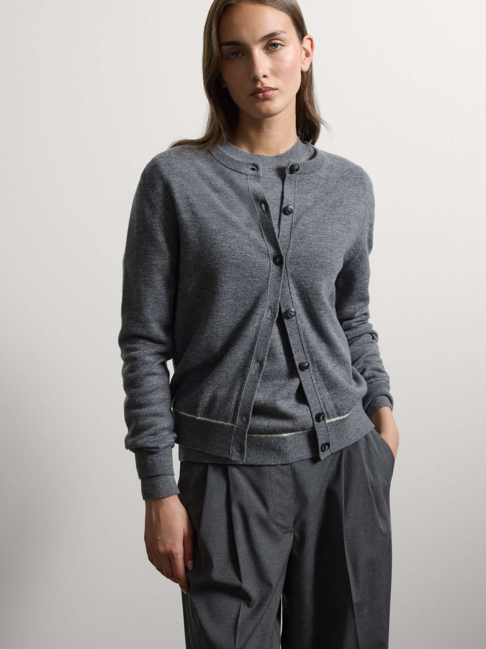 003572133_SF STEFANEL Pure wool regular-fit cardigan with buttons Grey - Image 1