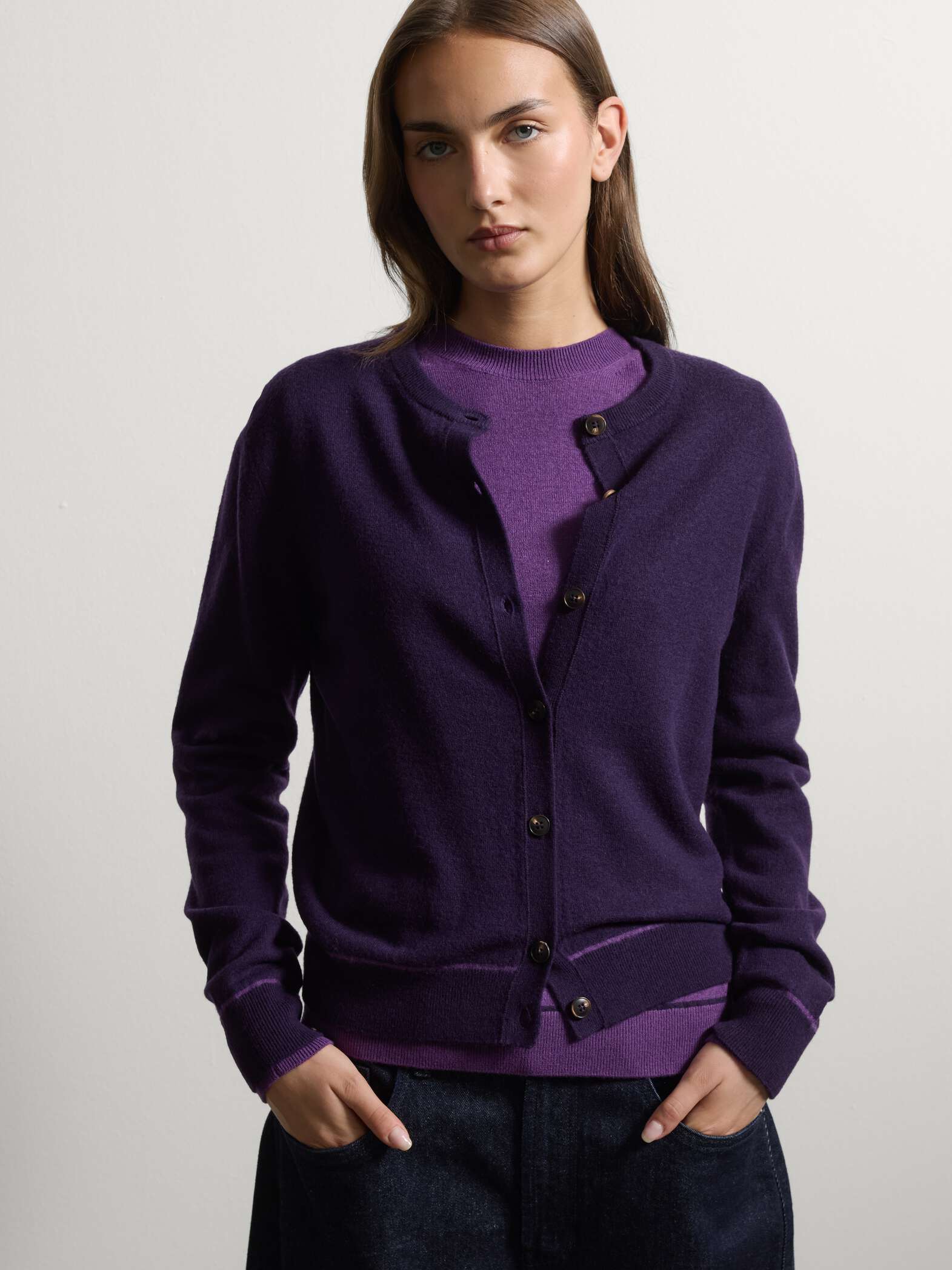 003572138_SF STEFANEL Pure wool cardigan with buttons, regular fit Purple - Image 1