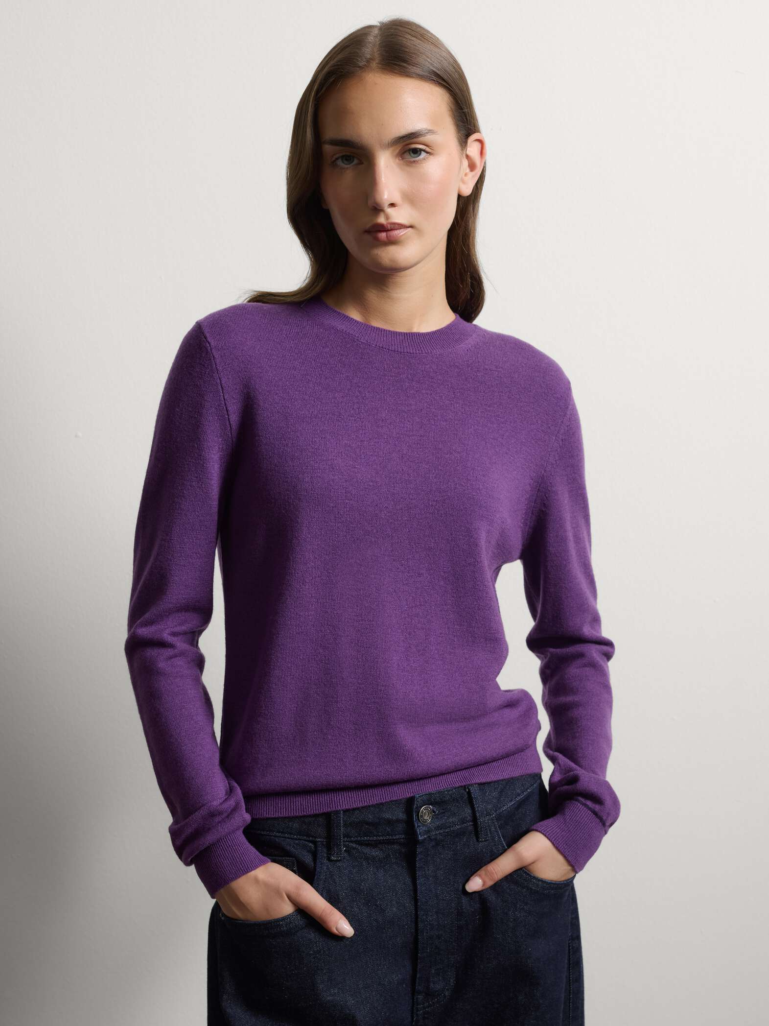 003572173_SF STEFANEL Pure wool crew-neck jumper, regular fit Purple - Image 1
