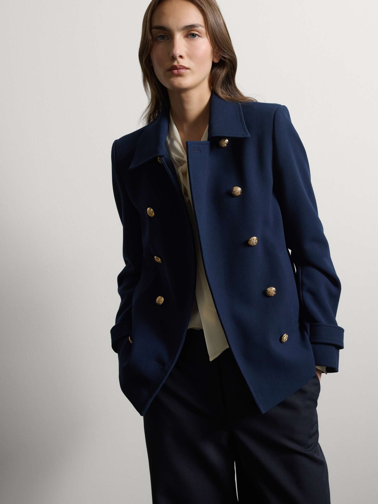 003572358_SF STEFANEL double-breasted stretch viscose blazer with classic lapels, regular fit Navy - Image 1