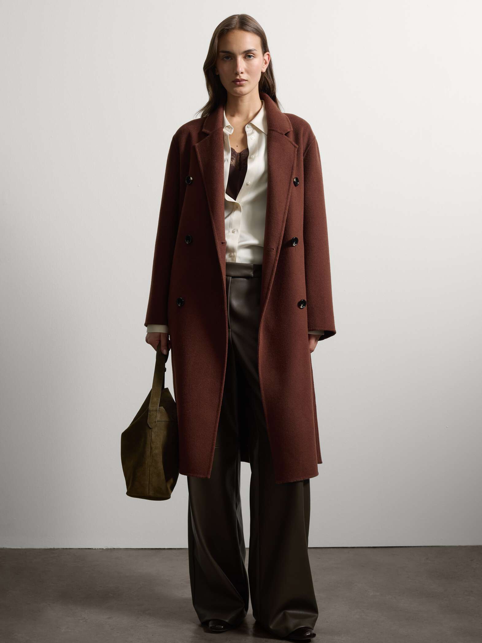003572527_SL STEFANEL Double-breasted wool and viscose blend coat Brown - Image 1