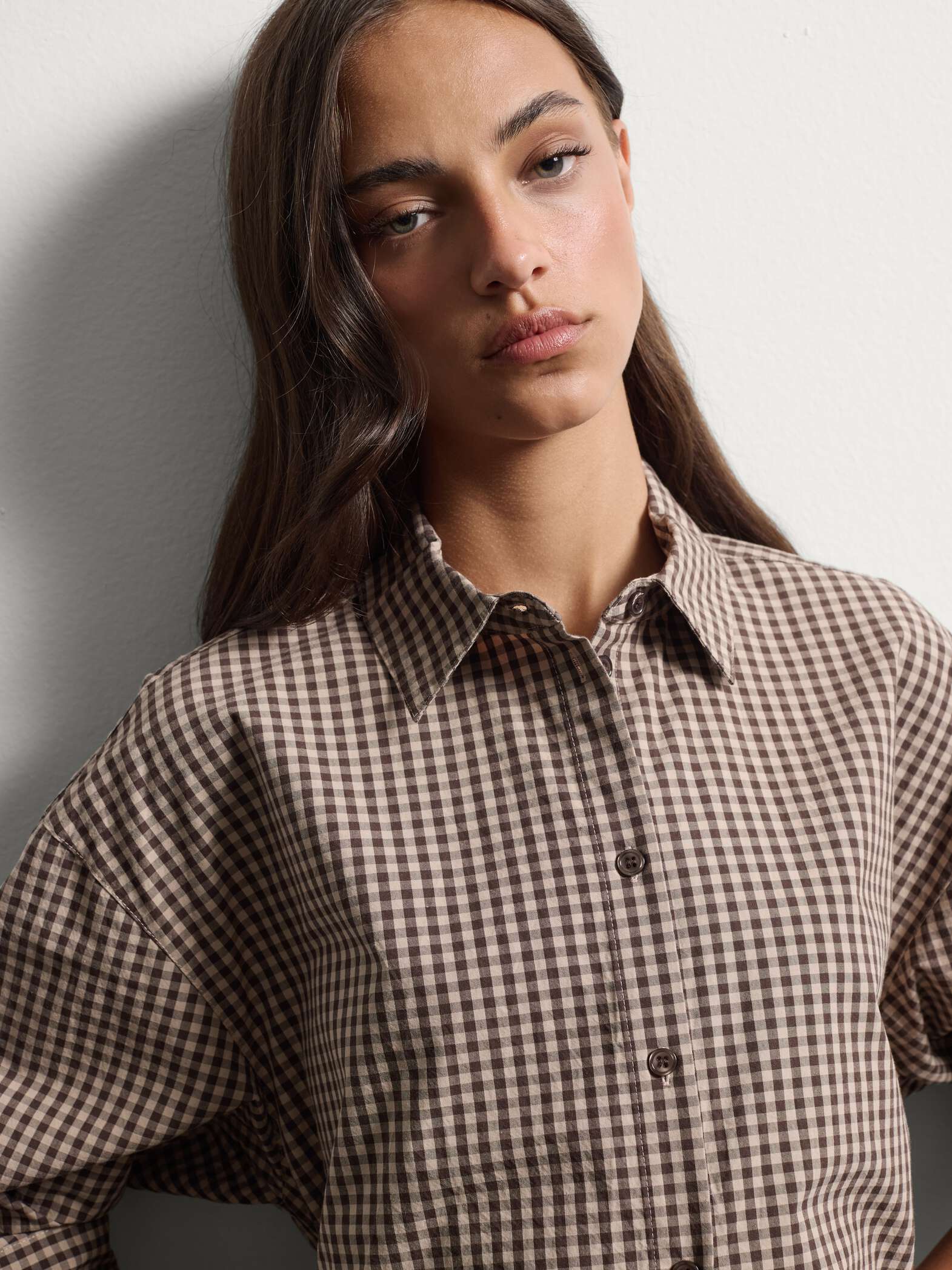 003572583_SD1 STEFANEL Checked pure cotton poplin shirt, regular fit Brown - Image 1