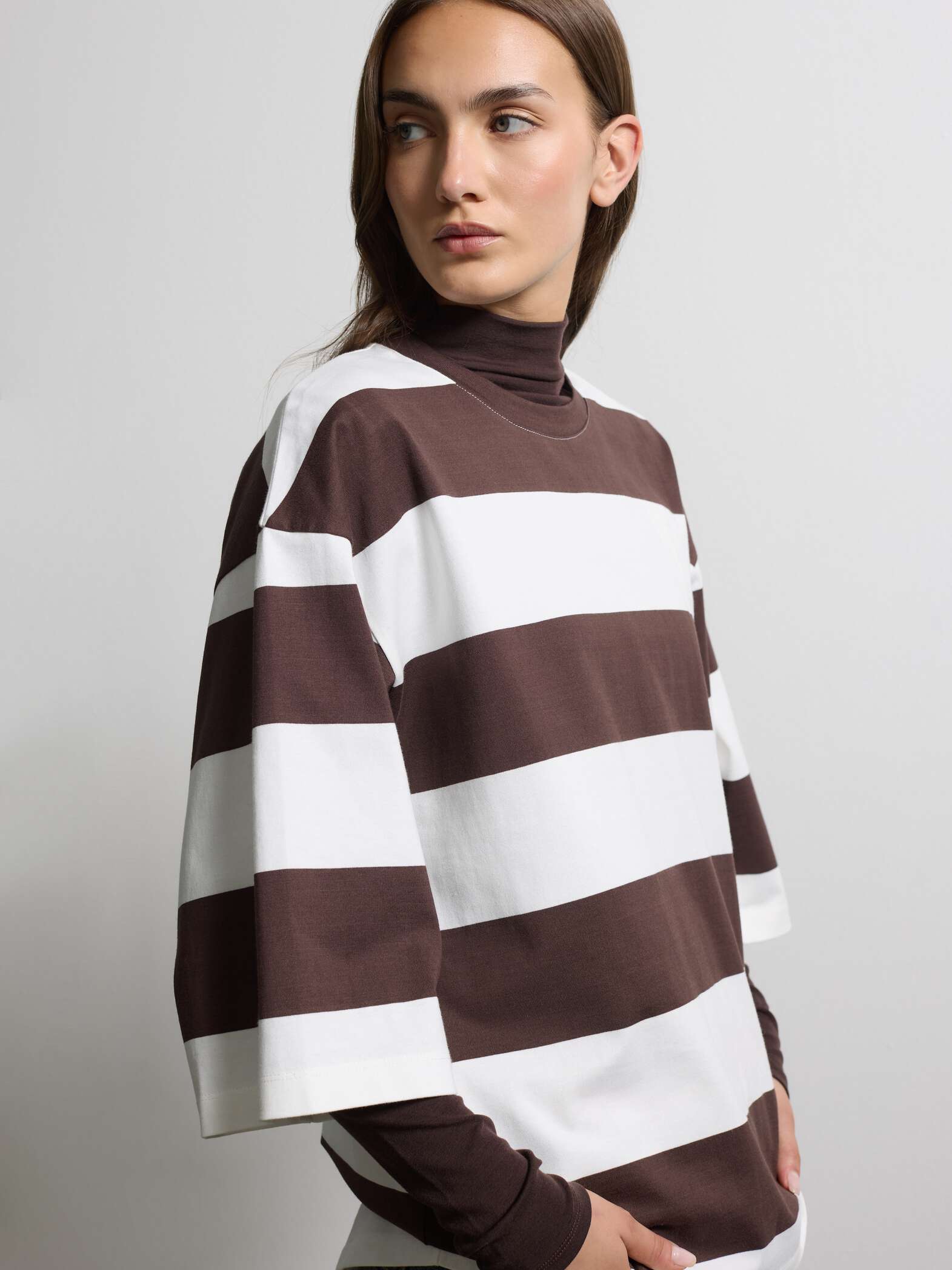 003572632_SD1 STEFANEL Pure cotton striped crew-neck oversized T-shirt White - Image 1