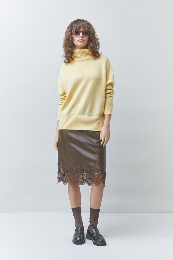 00W006050A SUNCOO Khaki faux leather skirt with lace details Khaki - Image 1