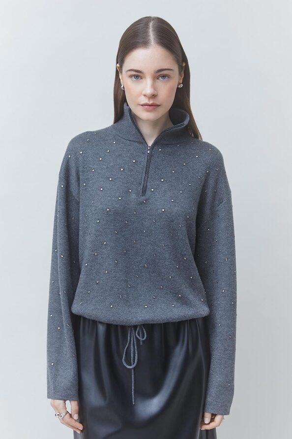 00W006178B SUNCOO PRISTO Short hoodie with rhinestone details - Image 1