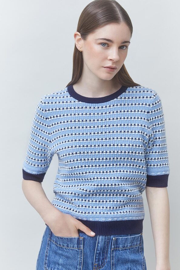 00W006192B SUNCOO PERLY Round neck fancy jumper Sky blue - Image 1