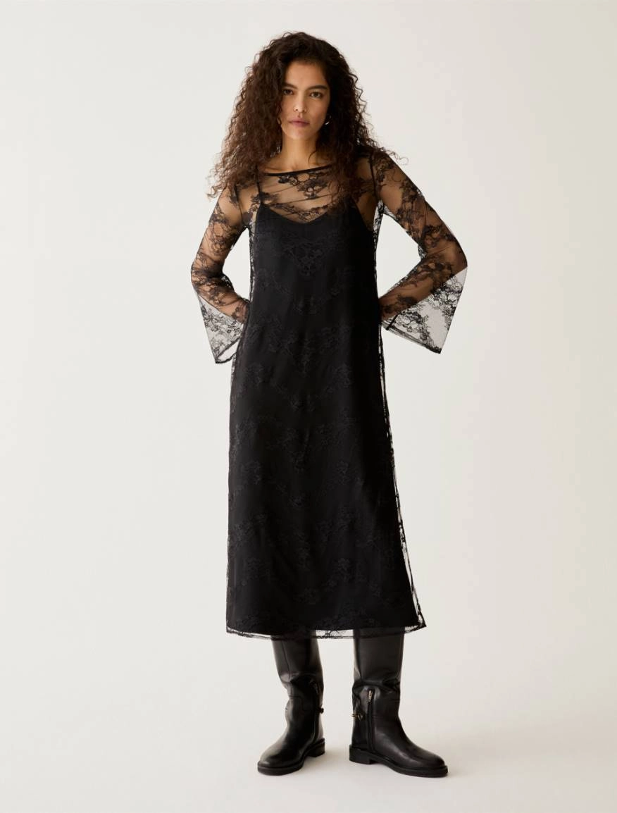 1226096202002-a-pbpsatira_normal PENNY BLACK 2-in-1 lace and twill dress Black - Image 1