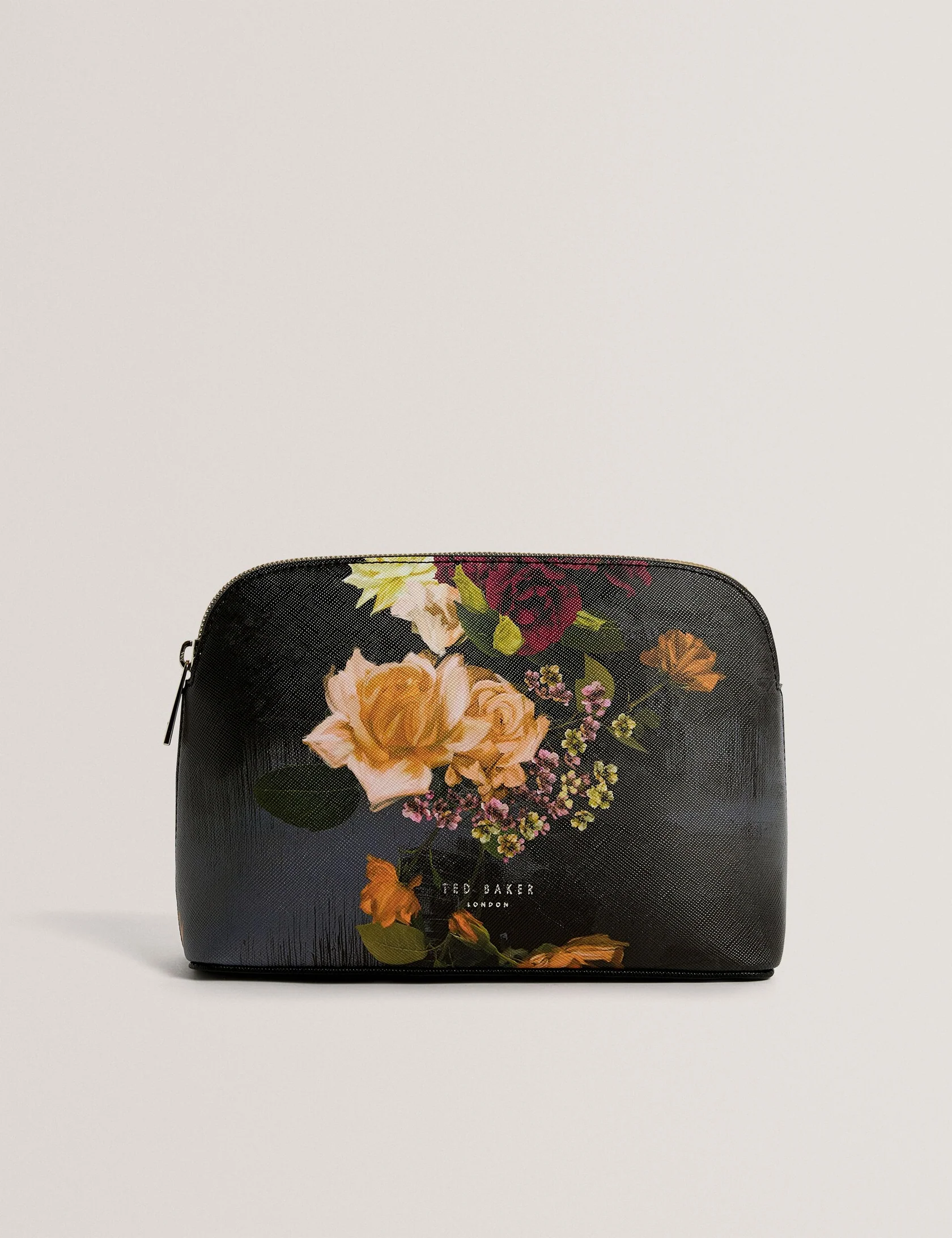 285614_BLACK_1 TED BAKER ALEIX Floral Printed Make-Up Bag Black - Image 1