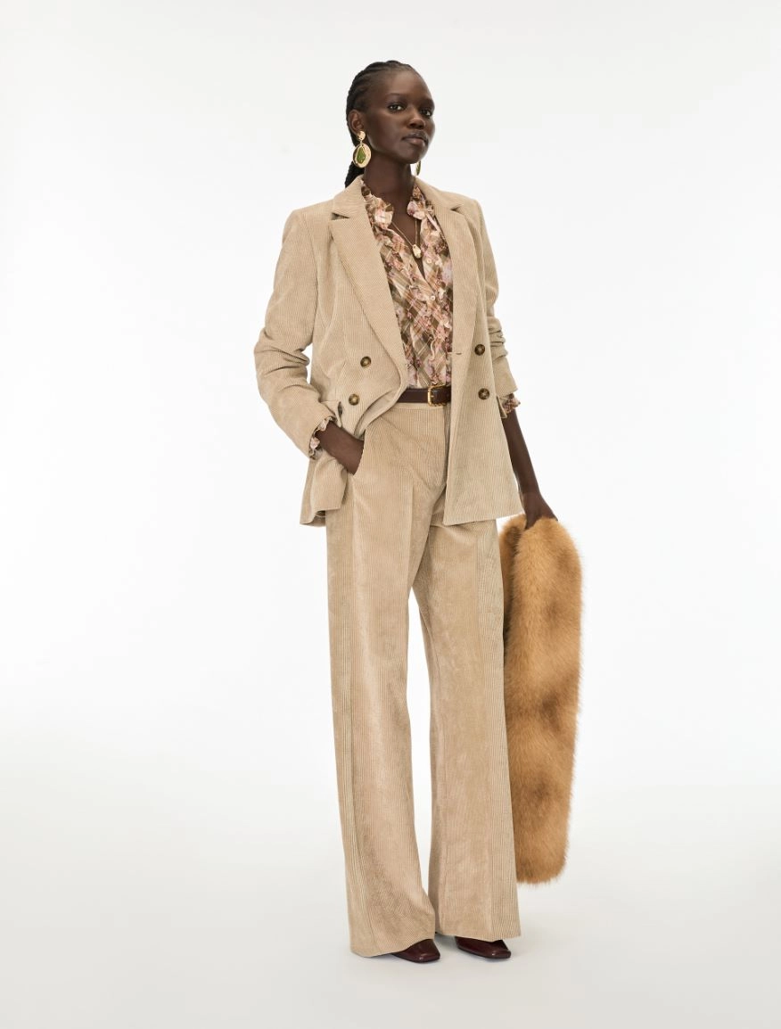 7136016202002-a-iblfanfara_normal i BLUES Velvet trousers Kaki - Image 1