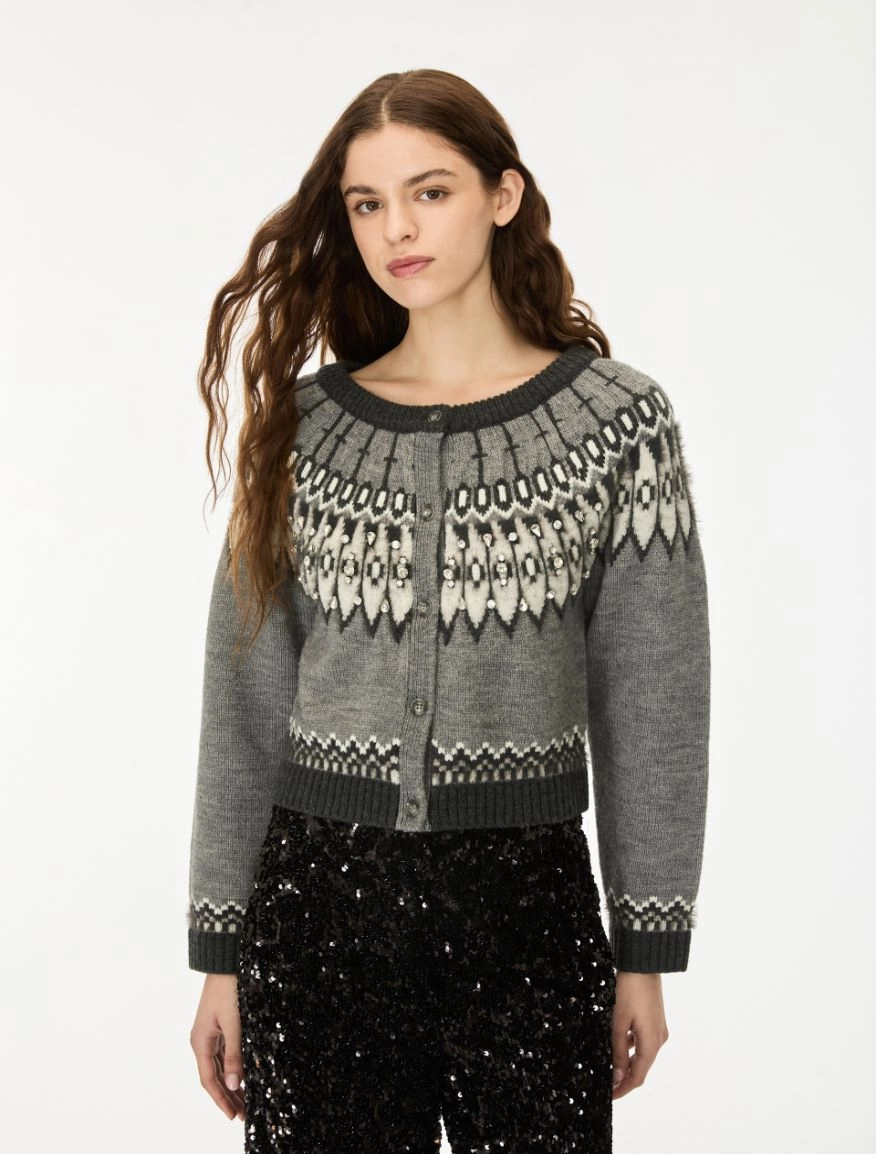 7346066202021-a-ibllicenza_normal i BLUES Jacquard cardigan Light grey - Image 1