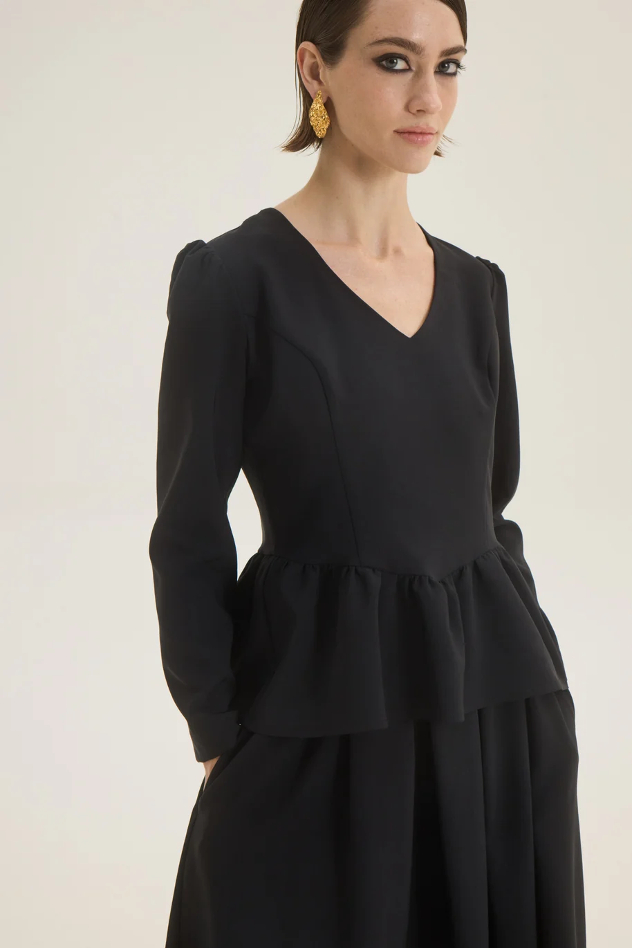 ChicardFW26-27213209 CHICARD Top with a ruffle at the waist Black - Image 1