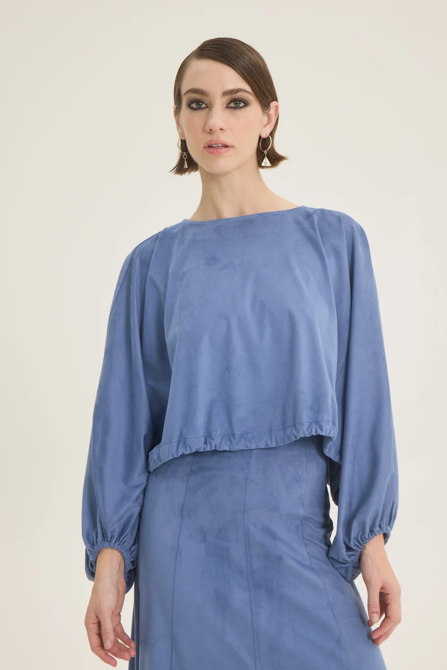 ChicardFW26-27214600 CHICARD Ruched suede top Siel - Image 1