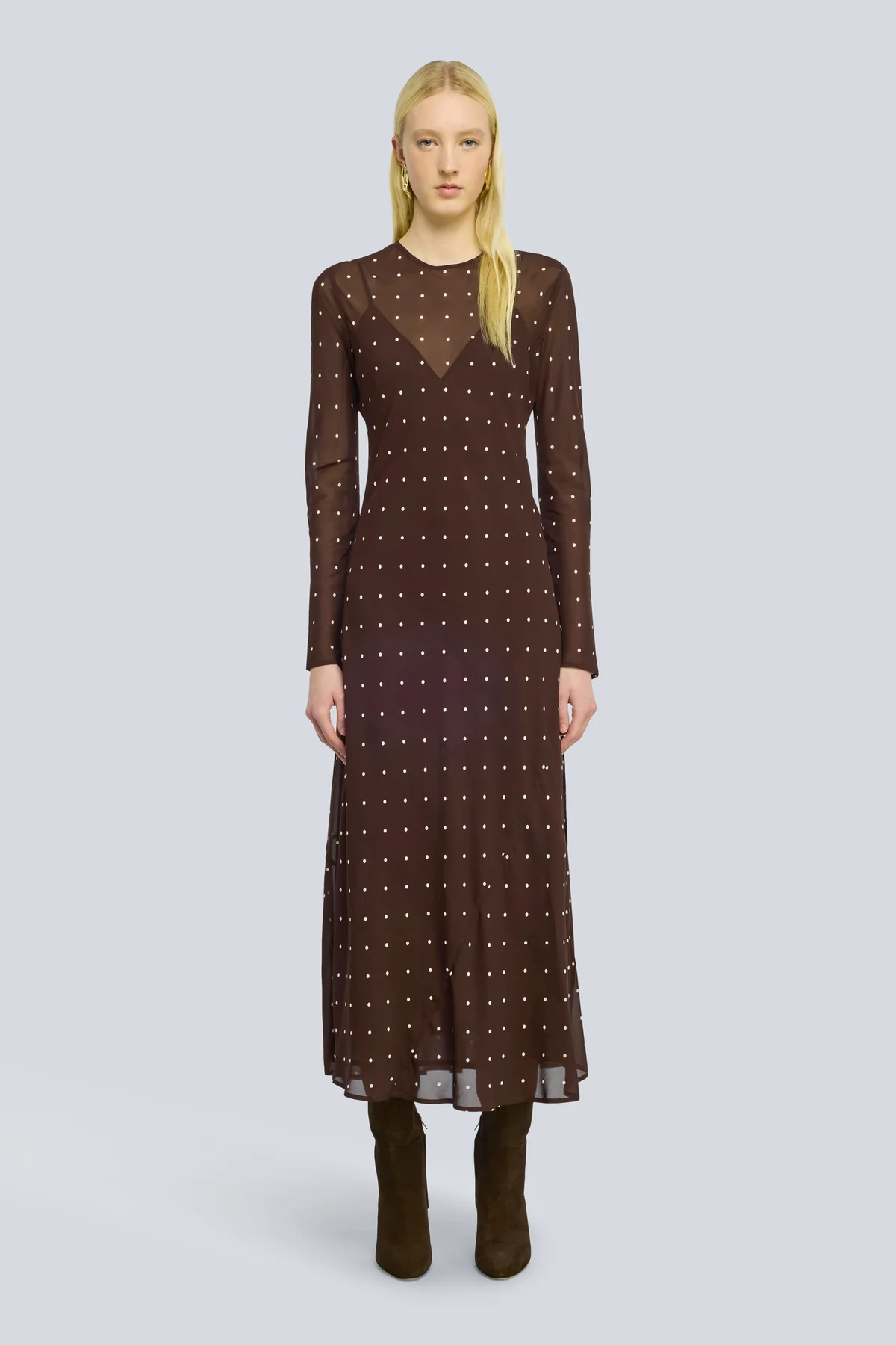 W6YY6WS07POI10-B_ABITO-CONNIE SEMICOUTURE Connie dress Mocha polka dots - Image 1