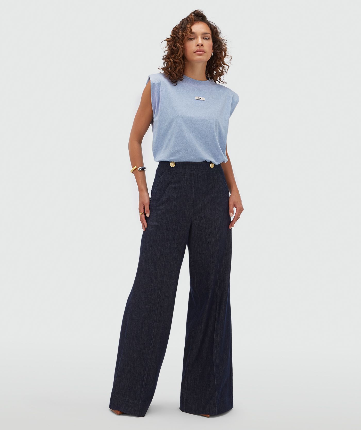 image_1788171970248 JOSH-V Indra high-waisted wide-leg trousers Dark blue chambray - Image 1