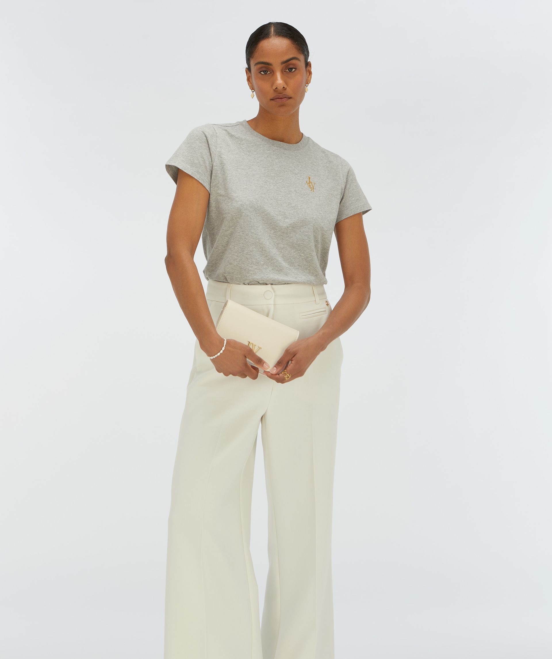 image_1788174686996 JOSH-V Zoe embroidery slim fit T-shirt Grey melange - Image 1