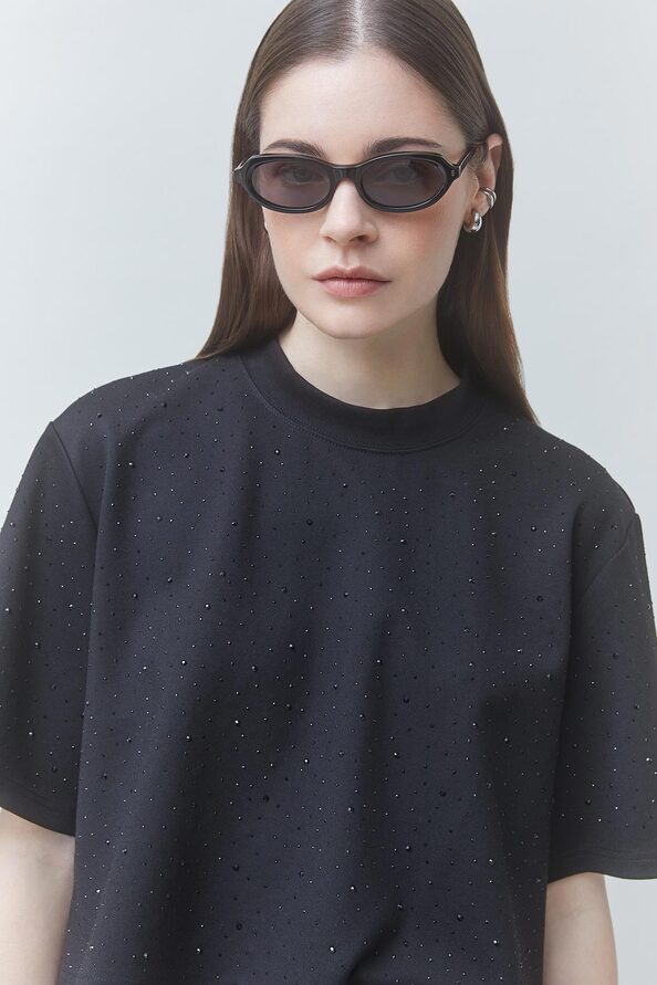 00W006089B SUNCOO MARIUS Fancy T-shirt with black rhinestones Black - Image 1