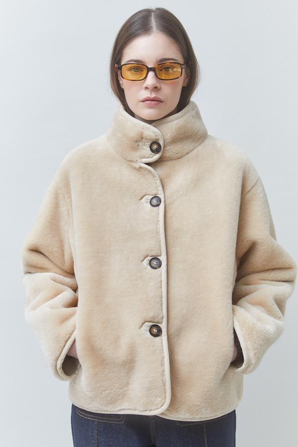 00W006142B (1) SUNCOO ELITE Beige faux fur coat - Image 1